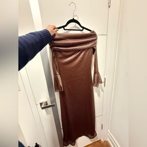 Elegant Brown Sparkly Off-Shoulder Dress